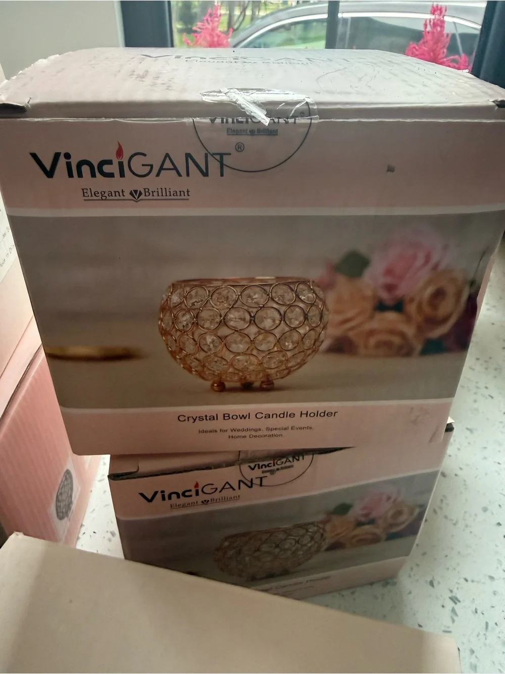 Home Accents Gold Crystal Bowl Candle Holder 12